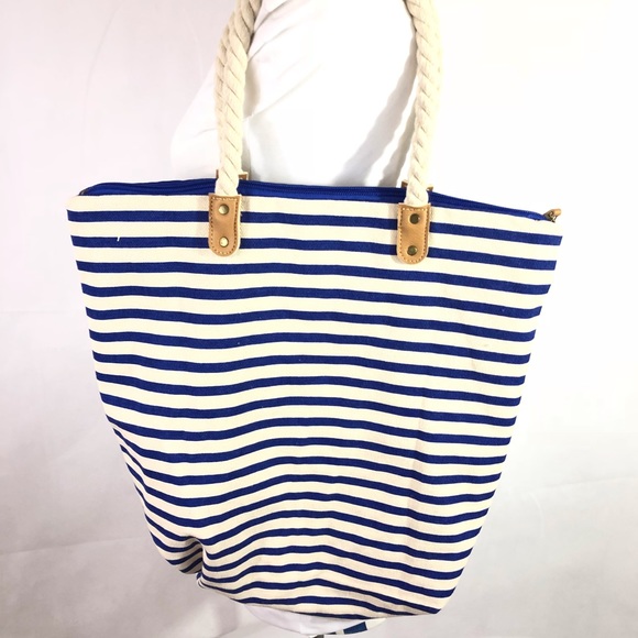 Summer & Rose blue & white striped canvas tote - Picture 2 of 6